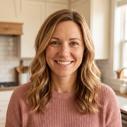 Hannah Brooks smiling in her kitchen