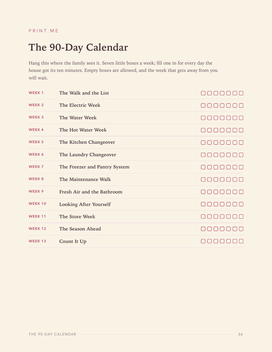 The 90-day wall calendar page from Volume III